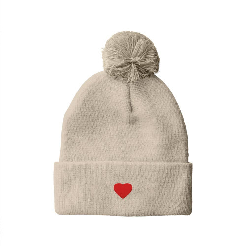 Bonnet pompon beige picto coeur