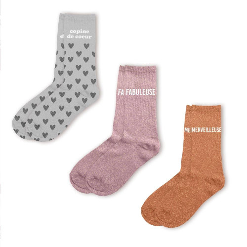 Coffret trio chaussettes paillettes copine de coeur