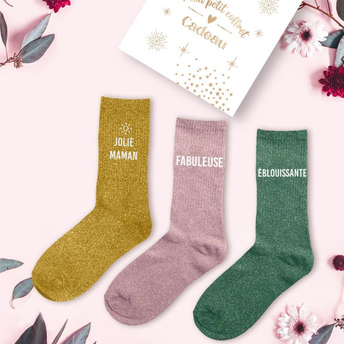 Coffret trio chaussettes paillettes jolie maman