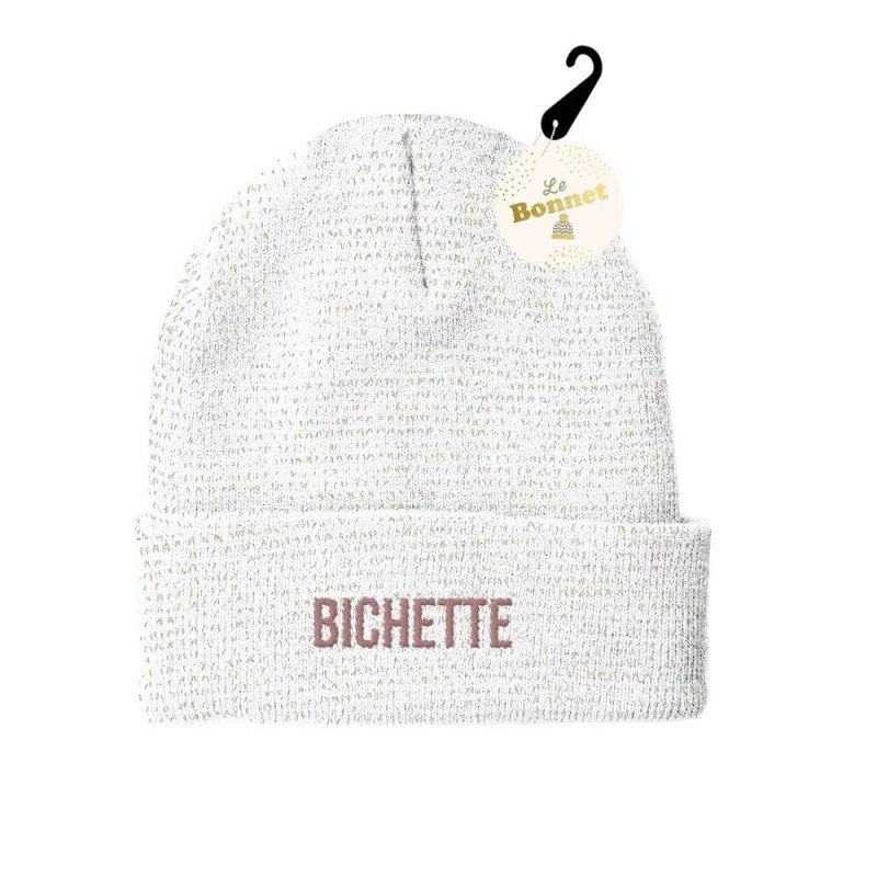 bonnet blanc à paillettes dorées bichette