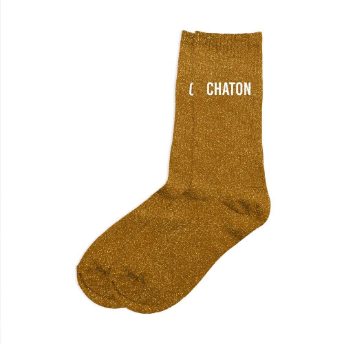 chaussettes jaune à paillettes chaton