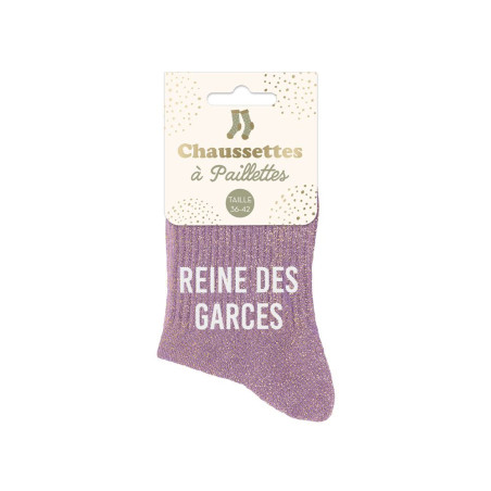Chaussettes courtes à paillettes dorées Reine Des Garces violette