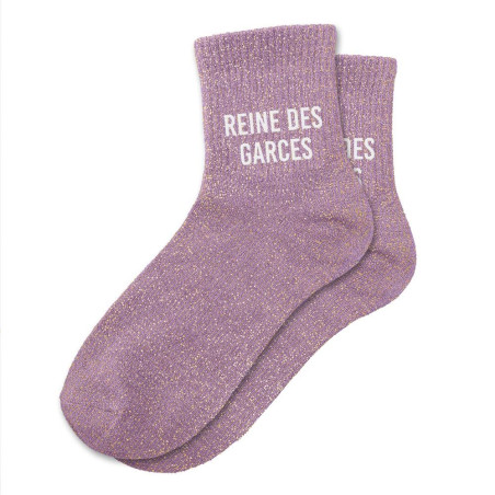 Chaussettes courtes à paillettes dorées Reine Des Garces violette