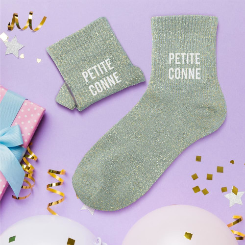 Chaussettes courtes à paillettes dorées petite conne grise