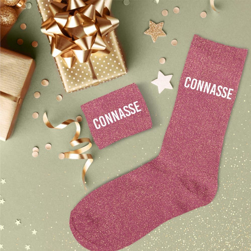 chaussettes rose à paillettes connasse