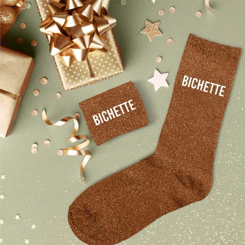 chaussettes marron à paillettes bichette