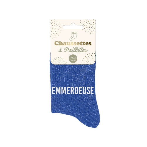 chaussettes bleues à paillettes "emmerdeuse"