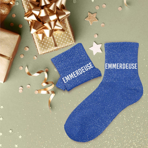 chaussettes bleues à paillettes "emmerdeuse"