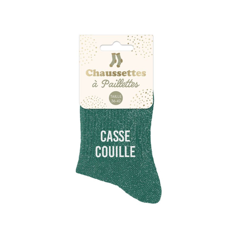 Chaussettes courtes à paillettes argentées "casse couille" vertes