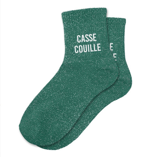 Chaussettes courtes à paillettes argentées "casse couille" vertes