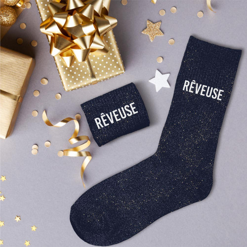 chaussettes bleues à paillettes rêveuse