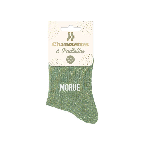 Chaussettes courtes à paillettes dorées "morue" vertes