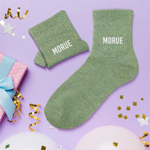 Chaussettes courtes à paillettes dorées "morue" vertes