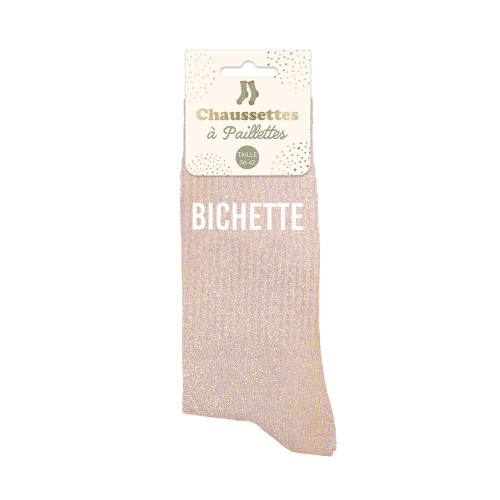 chaussettes roses à paillettes dorées "bichette"