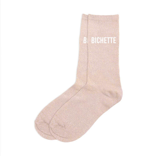 chaussettes roses à paillettes dorées "bichette"