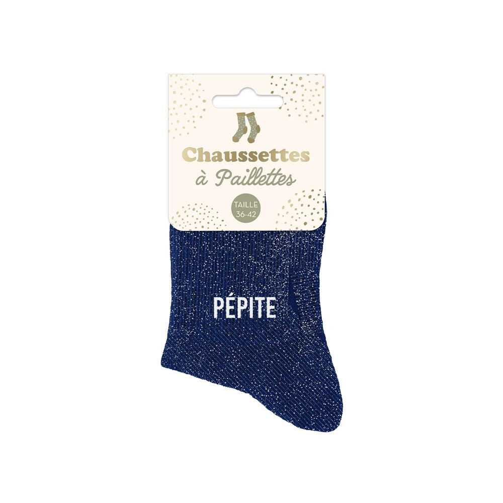 chaussettes bleues à paillettes argentées "pépite"