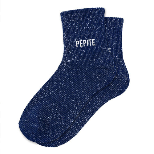 chaussettes bleues à paillettes argentées "pépite"