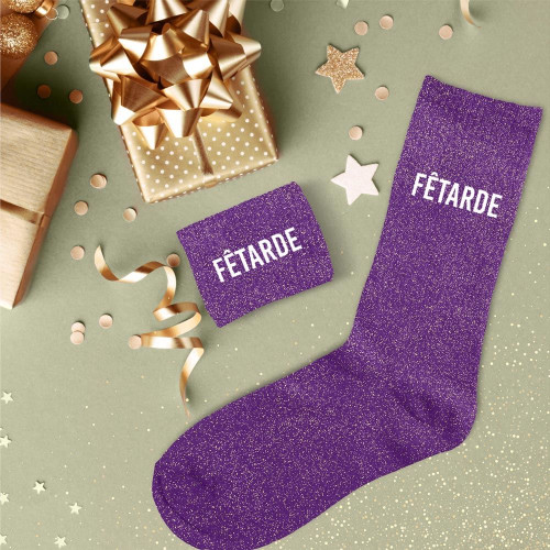 chaussettes violettes à paillettes fêtarde