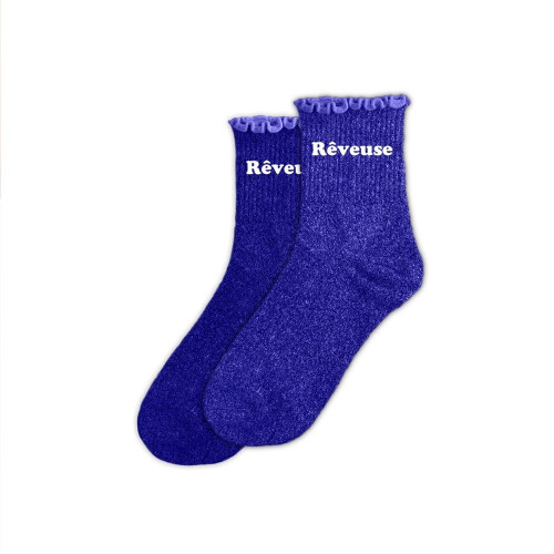 Chaussettes feston courtes à paillettes argentées "rêveuse" bleues