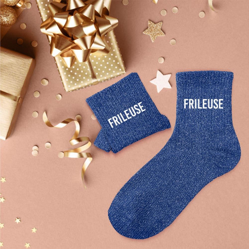 Chaussettes Bleues à Paillettes Argentées "Frileuse"