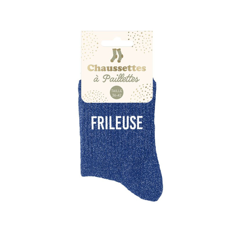 Chaussettes Bleues à Paillettes Argentées "Frileuse"