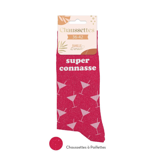 Chaussettes Roses à Paillettes Dorées "Super Connasse"