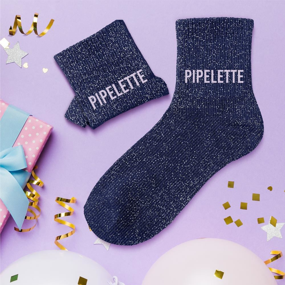 Chaussettes Bleues à Paillettes Argentées "Pipelette"