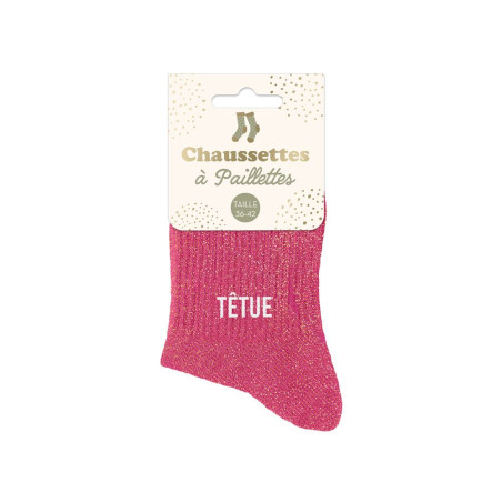 Chaussettes courtes à paillettes dorées "Têtue" roses