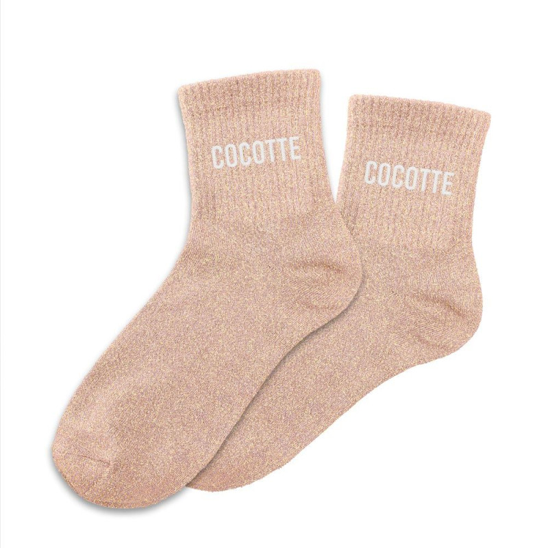 chaussettes roses à paillettes dorées "Cocotte"