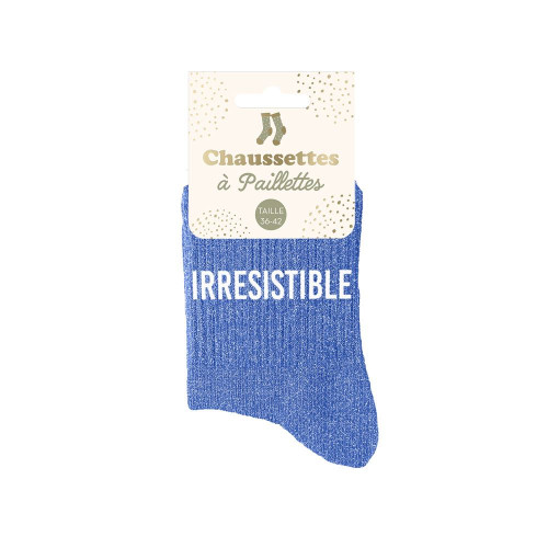 Chaussettes Bleues à Paillettes Argentées "IRRESISTIBLE"