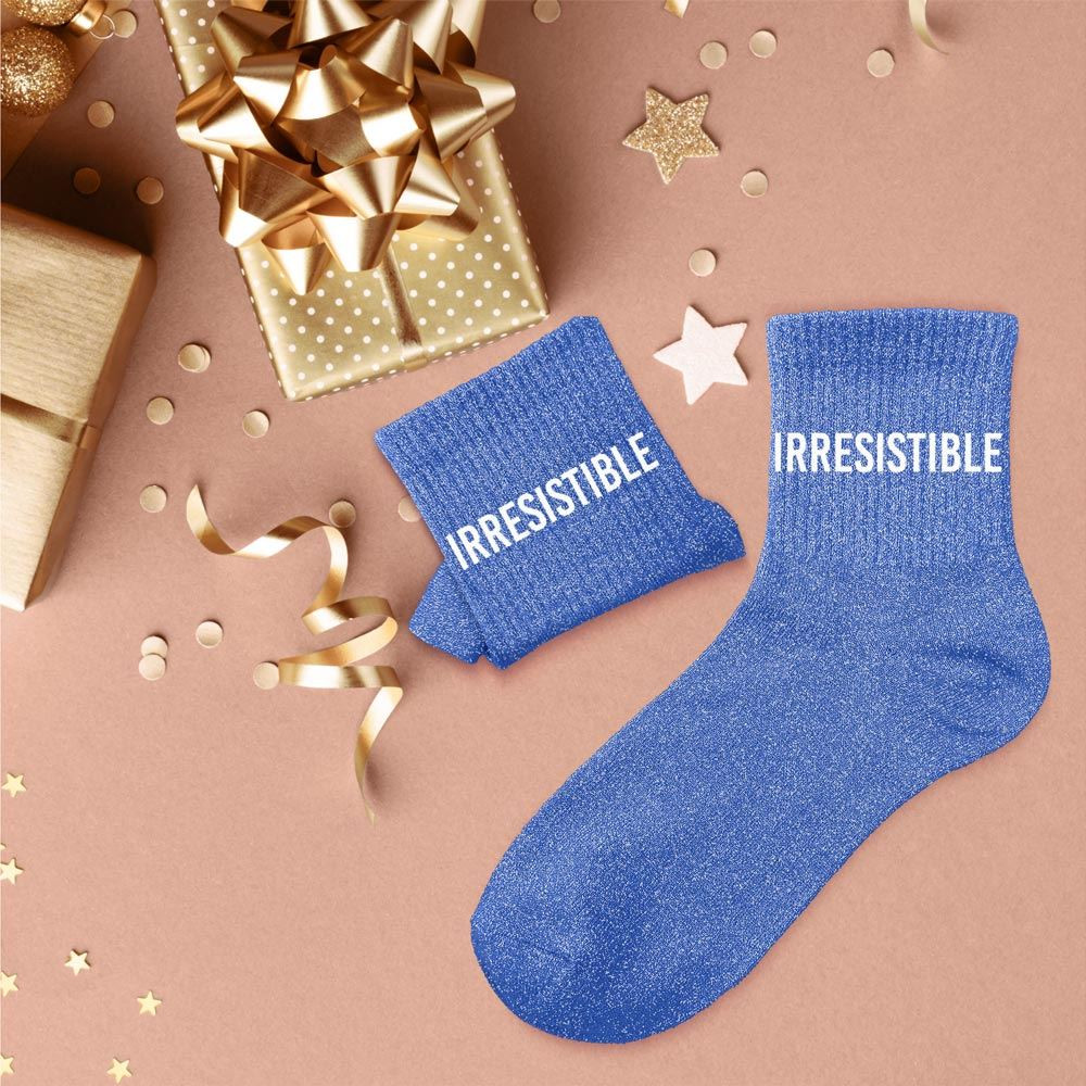 Chaussettes Bleues à Paillettes Argentées "IRRESISTIBLE"