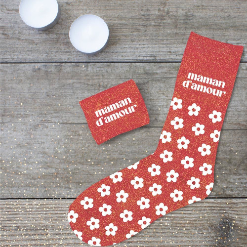 chaussettes paillettes roses maman d'amour