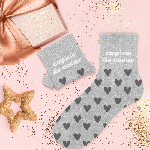 chaussettes grises paillettes copine de coeur