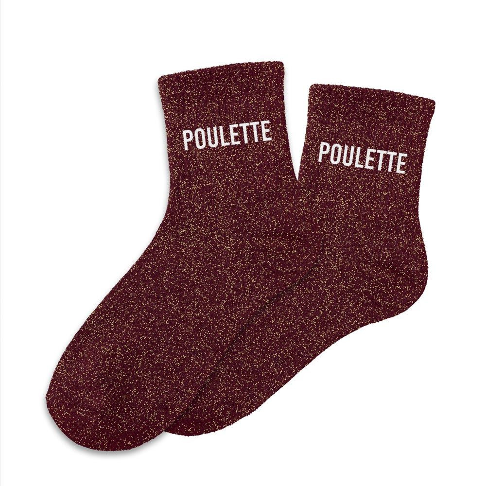 Chaussettes marrons paillettes poulette