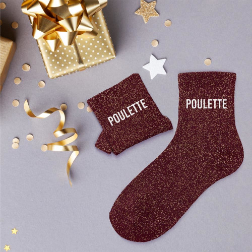 chaussettes marrons paillettes poulette