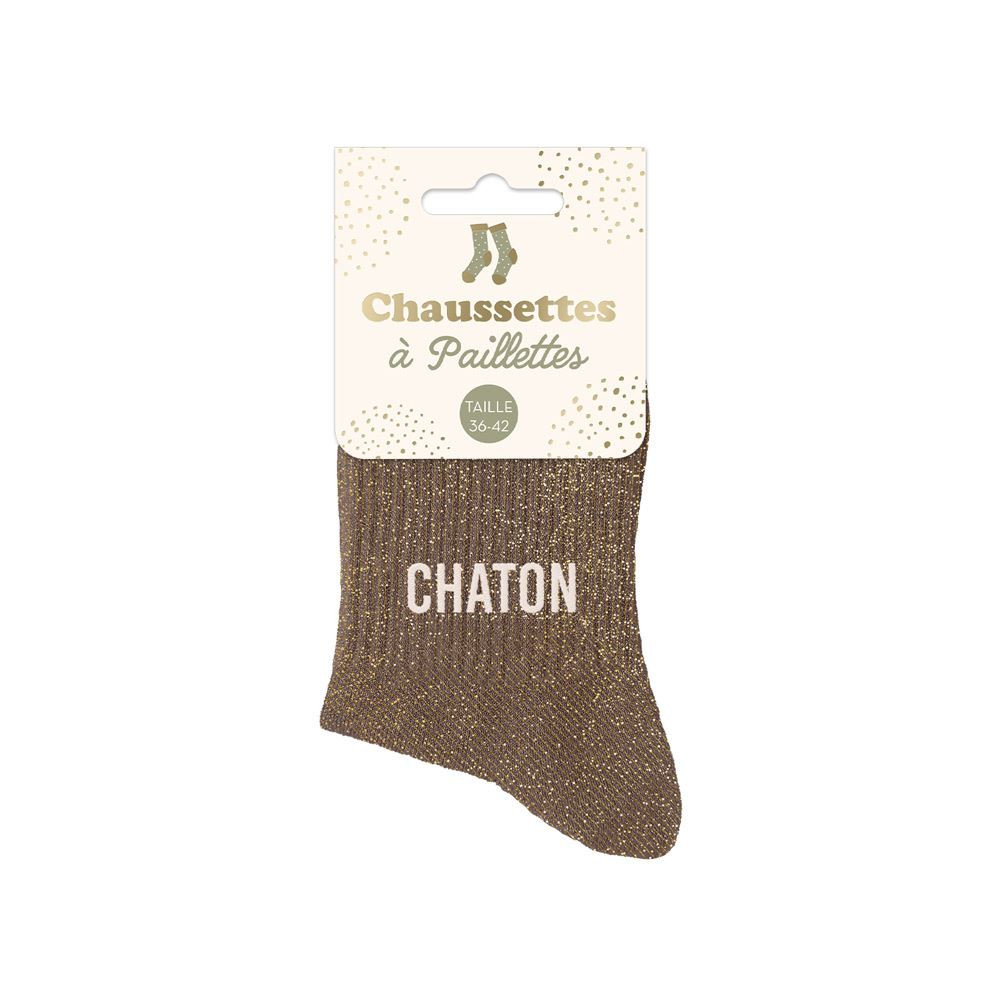 Chaussettes dorée paillettes chaton