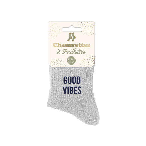 chaussettes grises paillettes good vibes