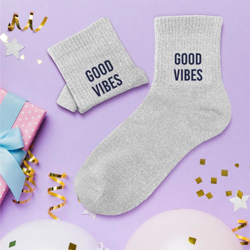 chaussettes grises paillettes good vibes