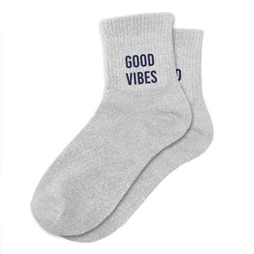 chaussettes grises paillettes good vibes