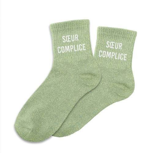 Chaussettes vertes paillettes "Soeur Complice"