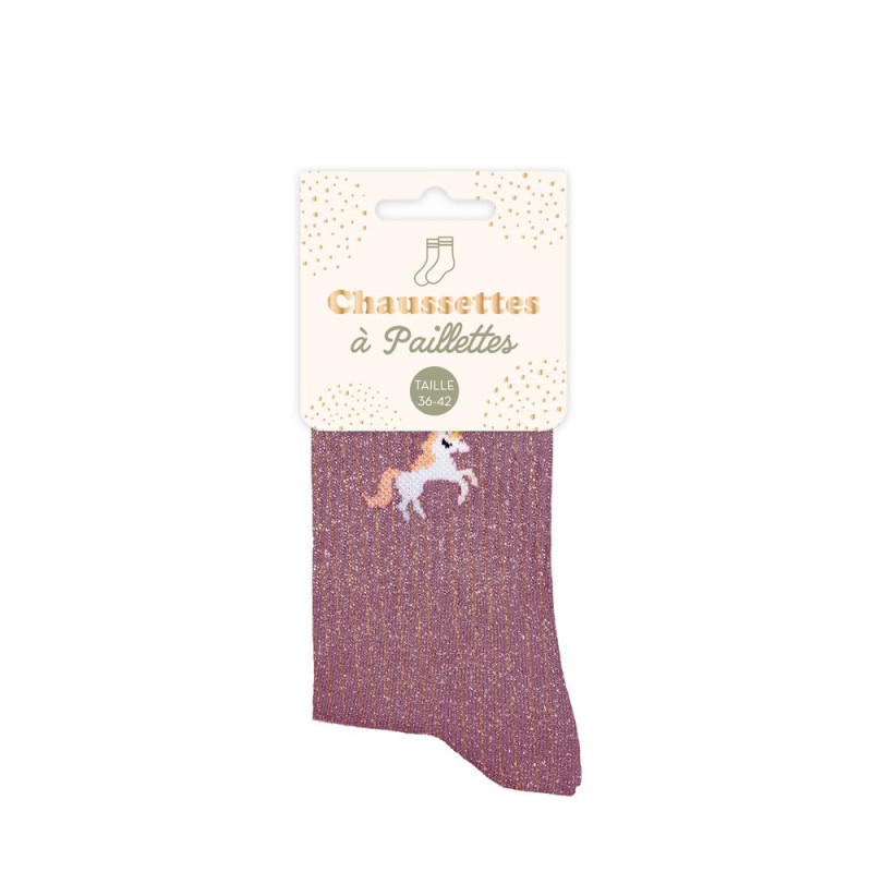 chaussettes courtes roses paillettes licorne