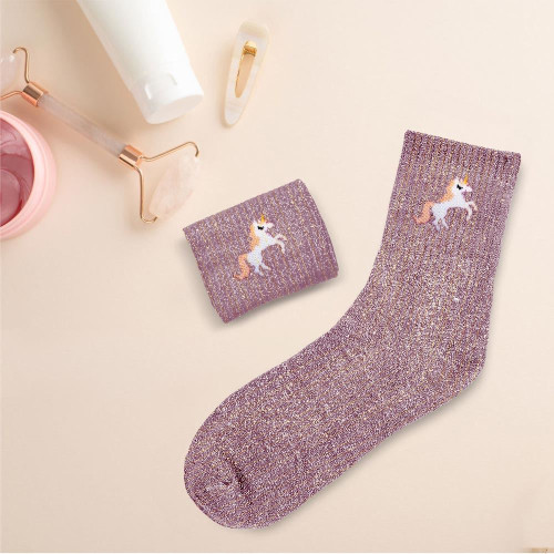 chaussettes courtes roses paillettes licorne