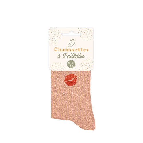 chaussettes courtes roses paillettes bisou