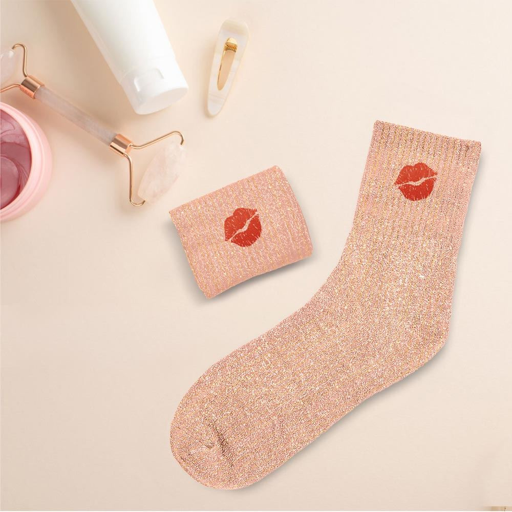 chaussettes courtes paillettes roses bisou