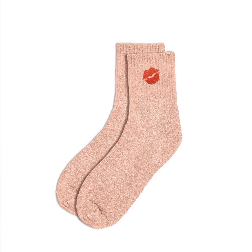 chaussettes courtes roses paillettes bisou