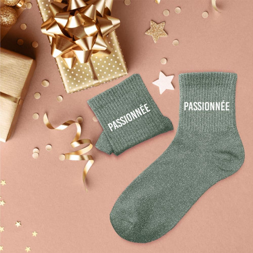 chaussettes vertes paillettes passionnée