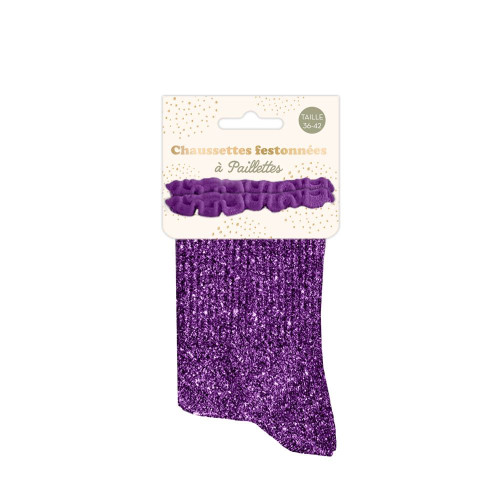 chaussettes courtes violettes feston paillettes