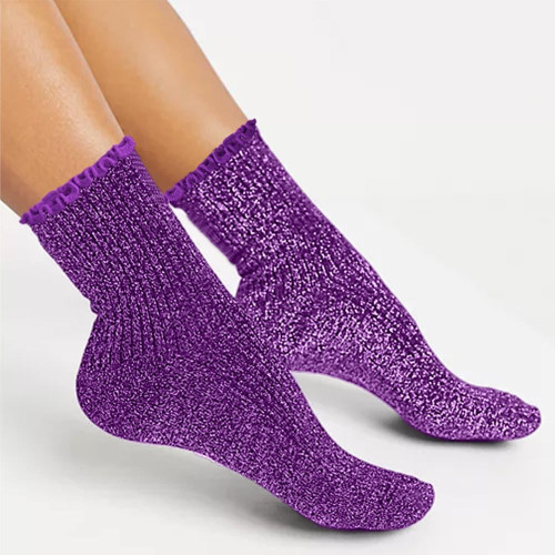 chaussettes courtes violettes feston paillettes