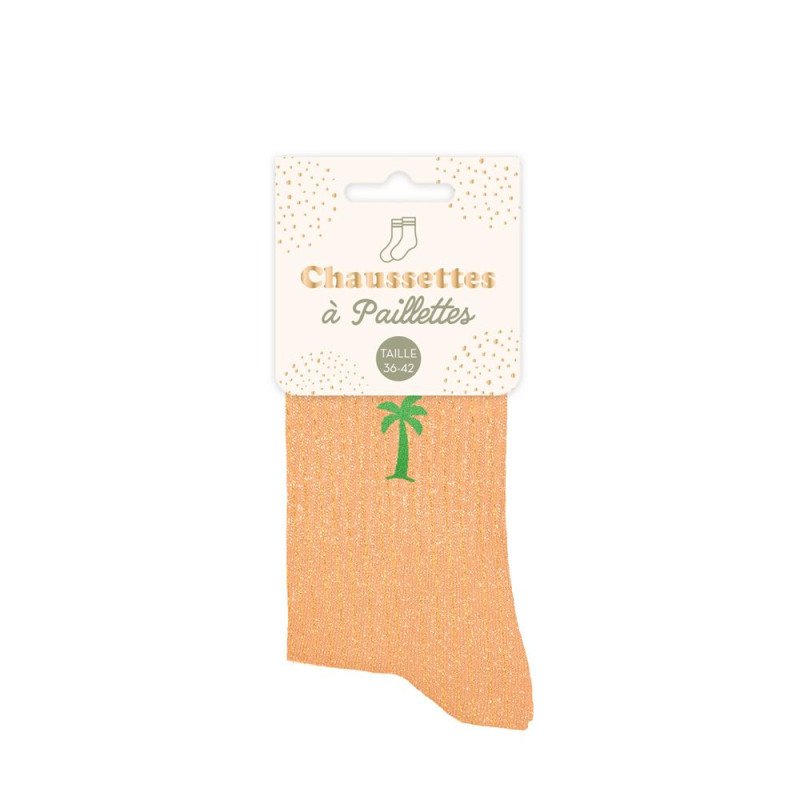 chaussettes oranges paillettes palmier