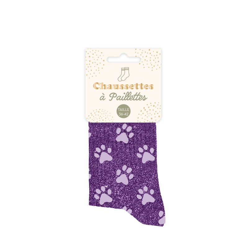 chaussettes courtes violettes paillettes chat